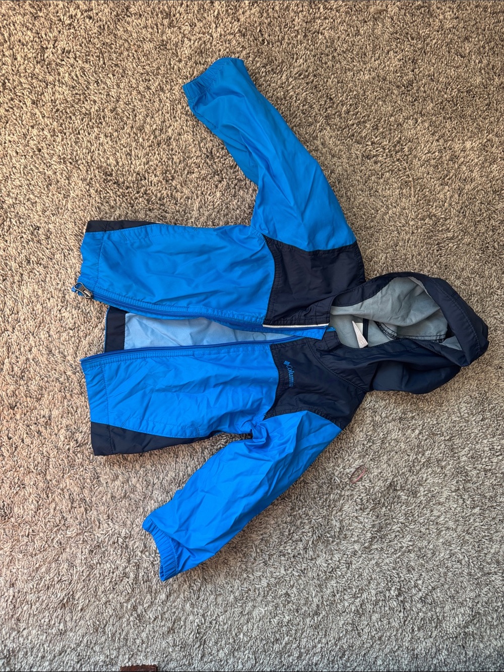 Columbia Bright Blue & Navy Hooded Kids Raincoat